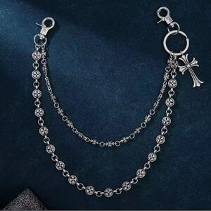 Silver Double Chain Wallet/Key Chain with Cross Charm